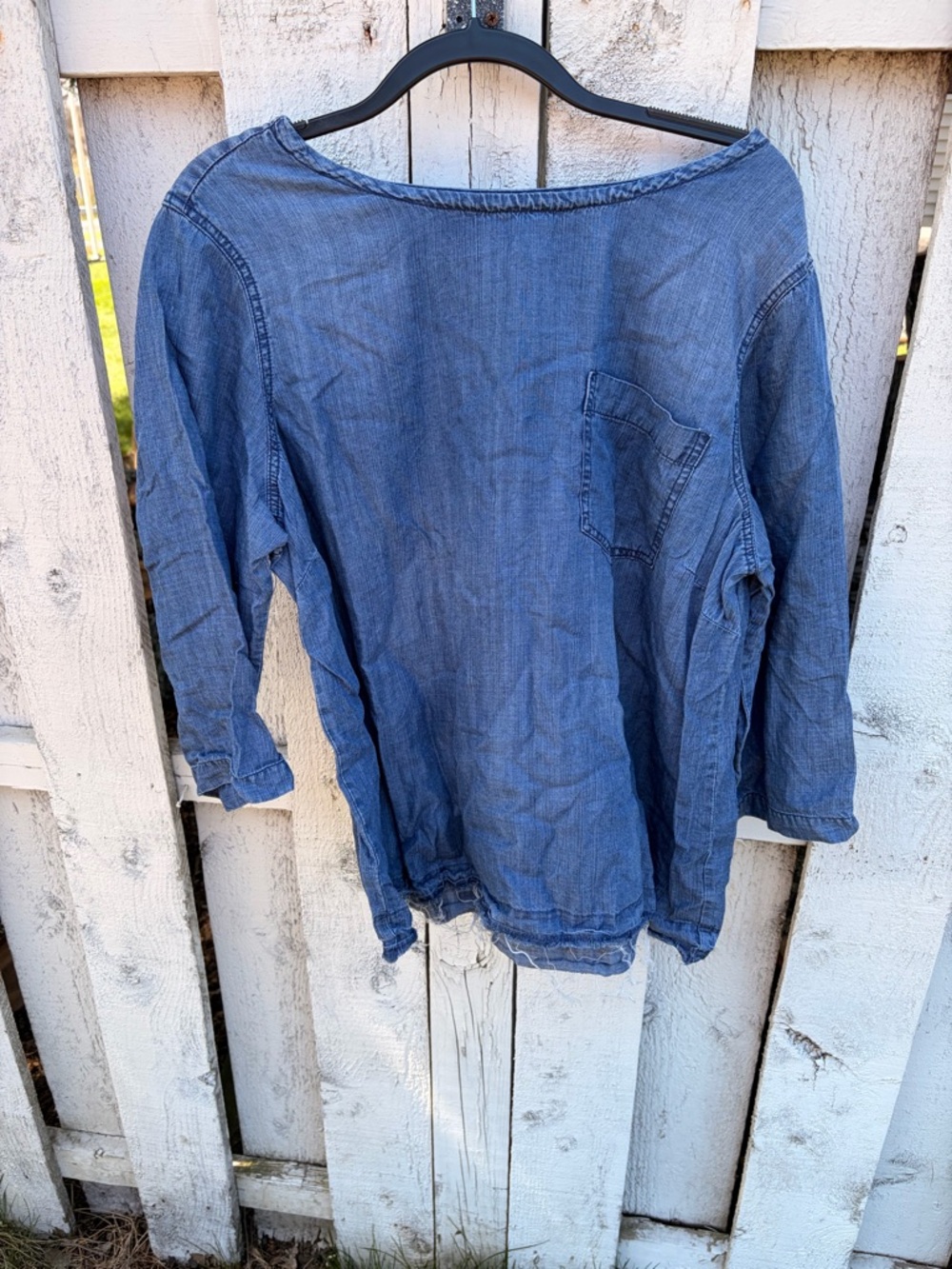 Denim-Look Blue Women’s Pullover Blouse